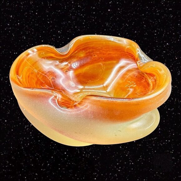 Vintage Czech Bohemian Glass Ashtray 1950s Hand Made Orange Bowl 5”W 2”T - Picture 14 of 16